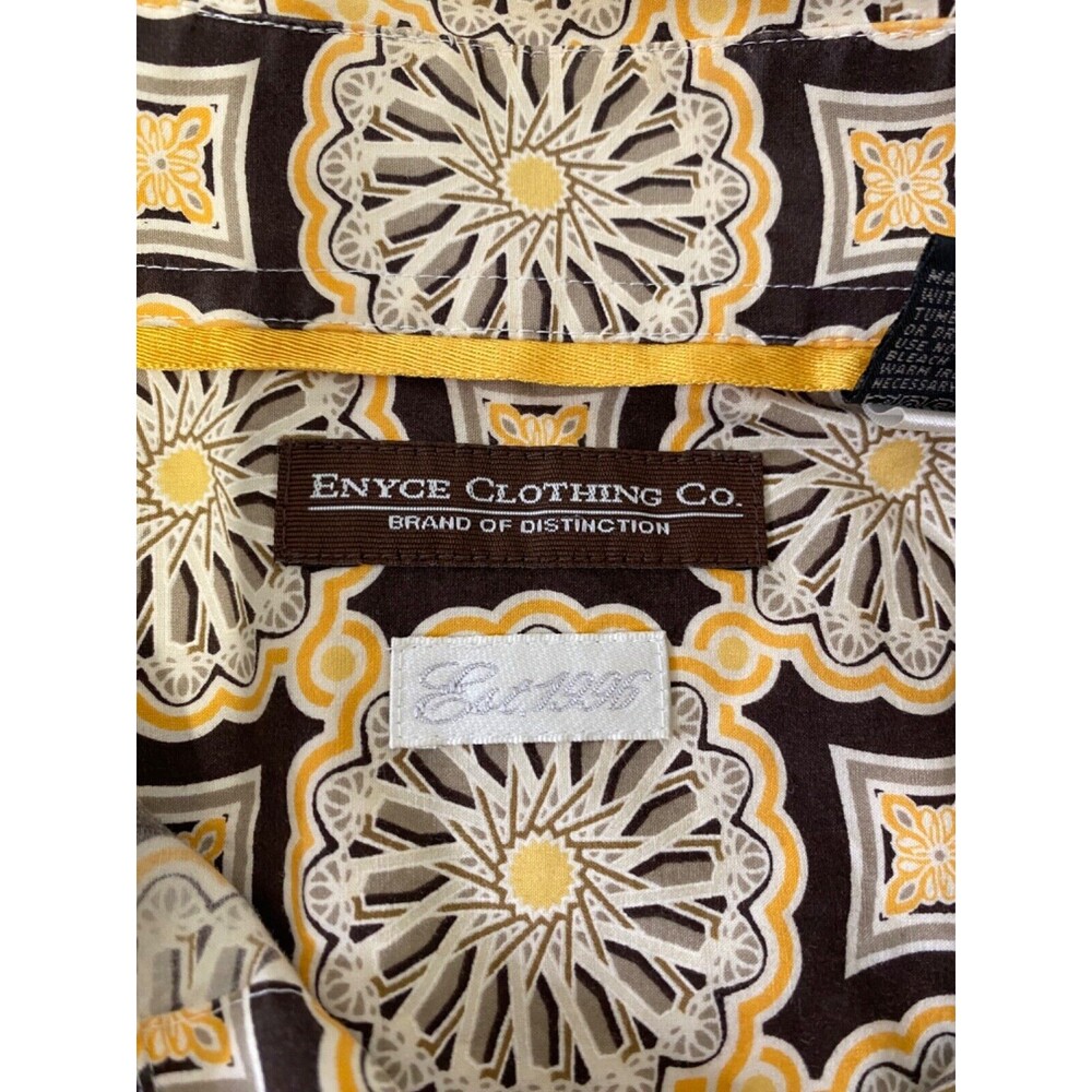 Men’s XL Button-Down Shirt Enyce Grey Gold Spoke Pattern Vintage Long Sleeve - Picture 9 of 11